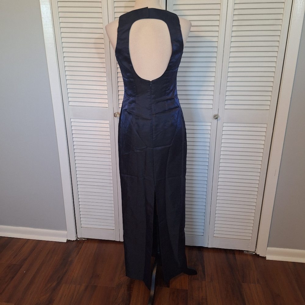 Adrianna papell taffeta open back navy maxi dress sz 4 *J - Picture 5 of 6